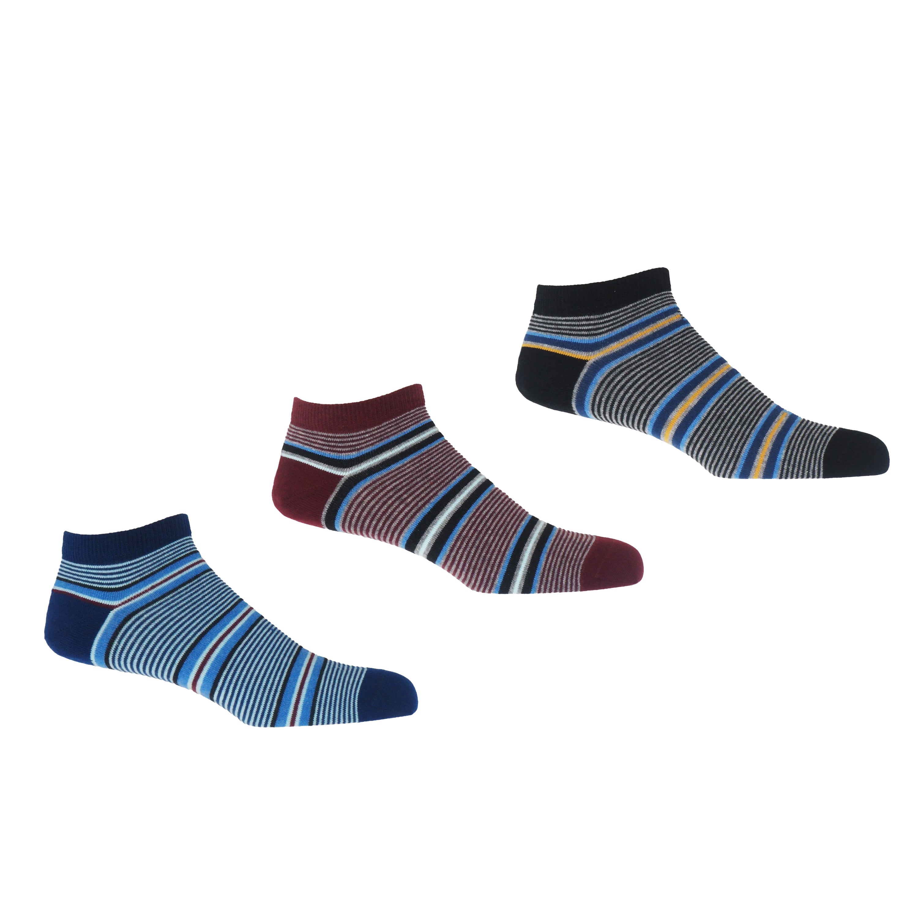 Multistripe Men's Trainer Socks Bundle - Navy, Burgundy & Black – Peper ...