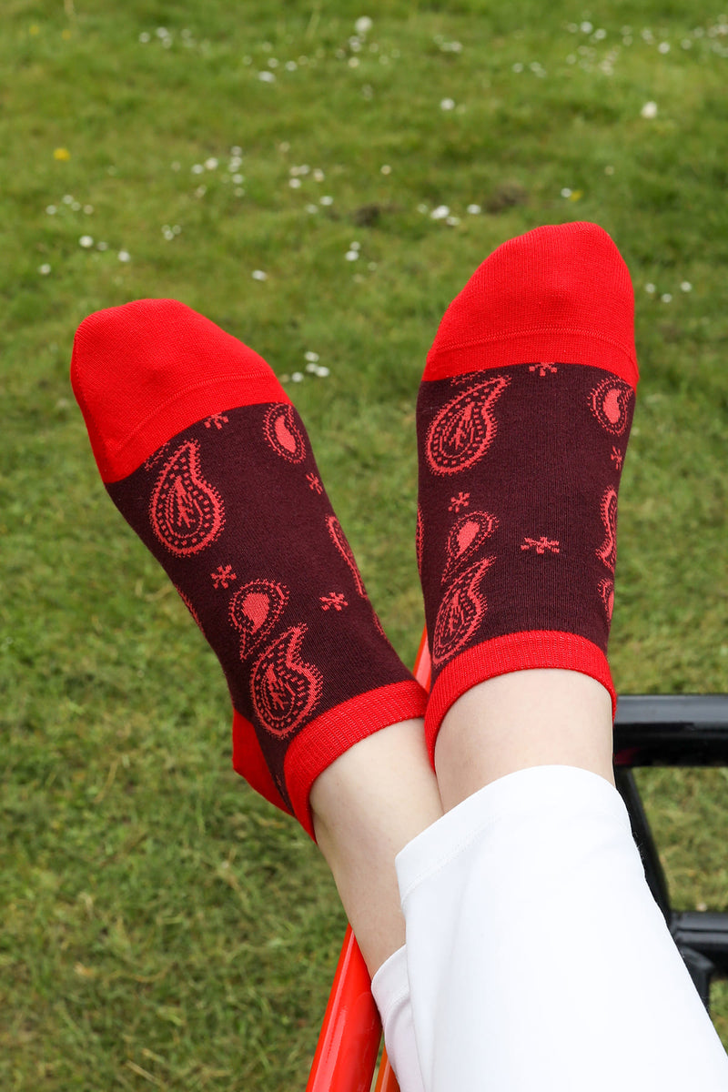 Paisley Women's Trainer Socks - Burgundy