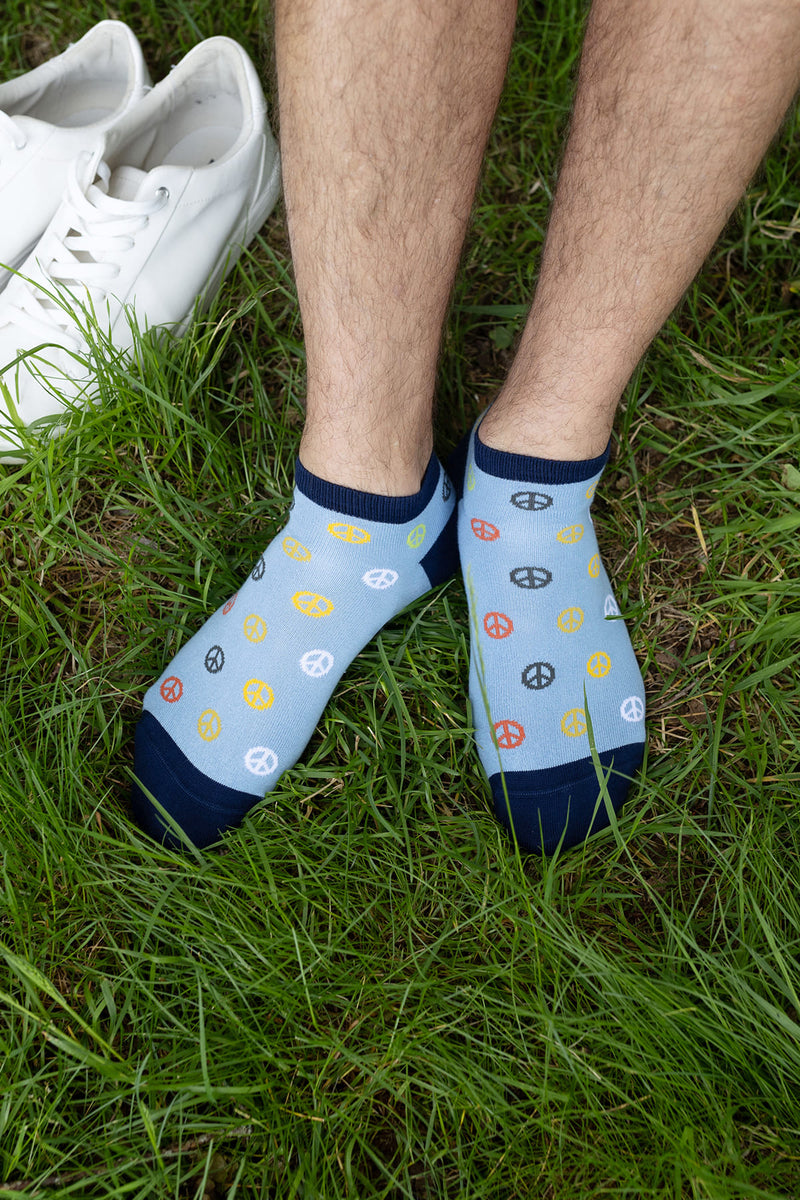 Peace Men's Trainer Socks - Light Blue