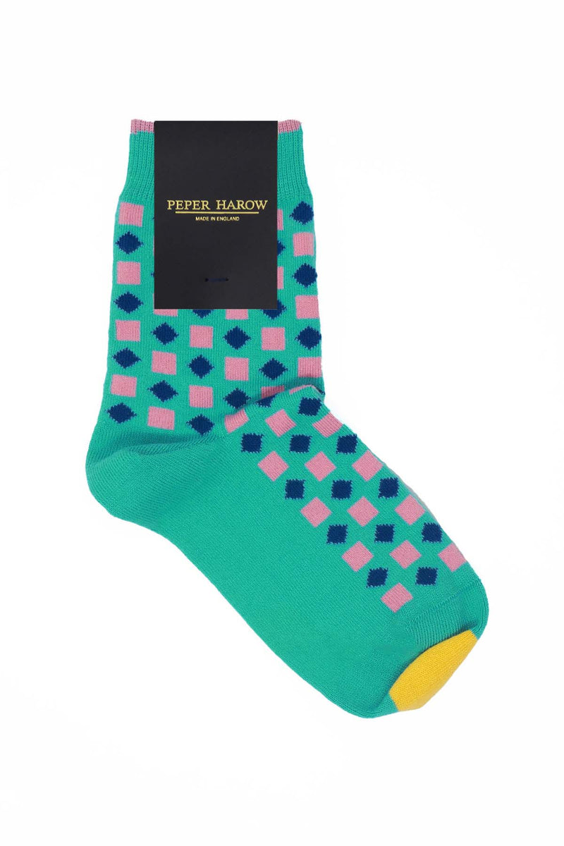 Peper Harow teal Diamonds ladies luxury socks in packaging